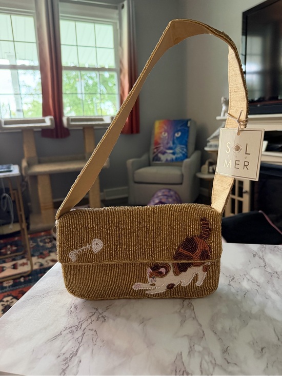 Sol And Mer Handbags - Sol & Mer Beaded Shoulder Bag with Cat Embroidery